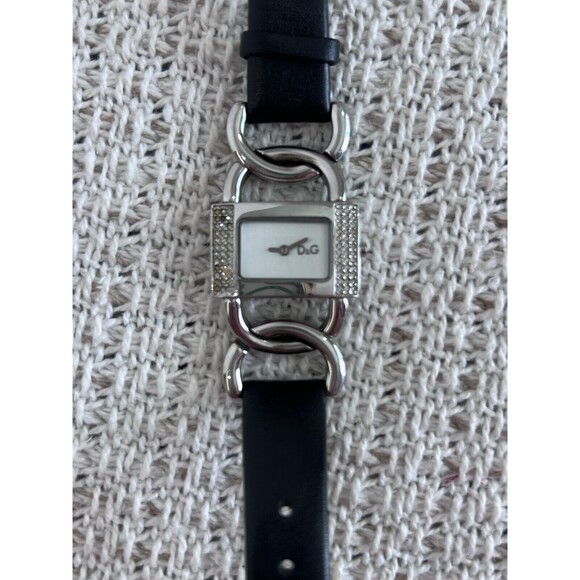 D&G DONNA LADIES BLACK LEATHER STRAP WATCH Analog Diamonds - Picture 1 of 4